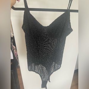 Revolve Superdown Black sheer cheetah print bodysuit size S